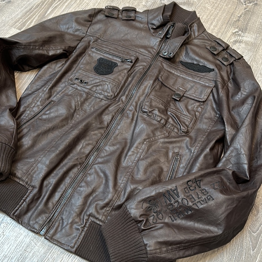 AFFLICTION Brown Faux Leather Jacket! *LIKE NEW*